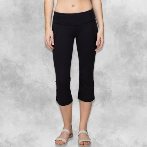lululemon athletica Pants - Lululemon Gather & Crow Four Way Stretch Slit Back Gusset Capri Pants Black W 14